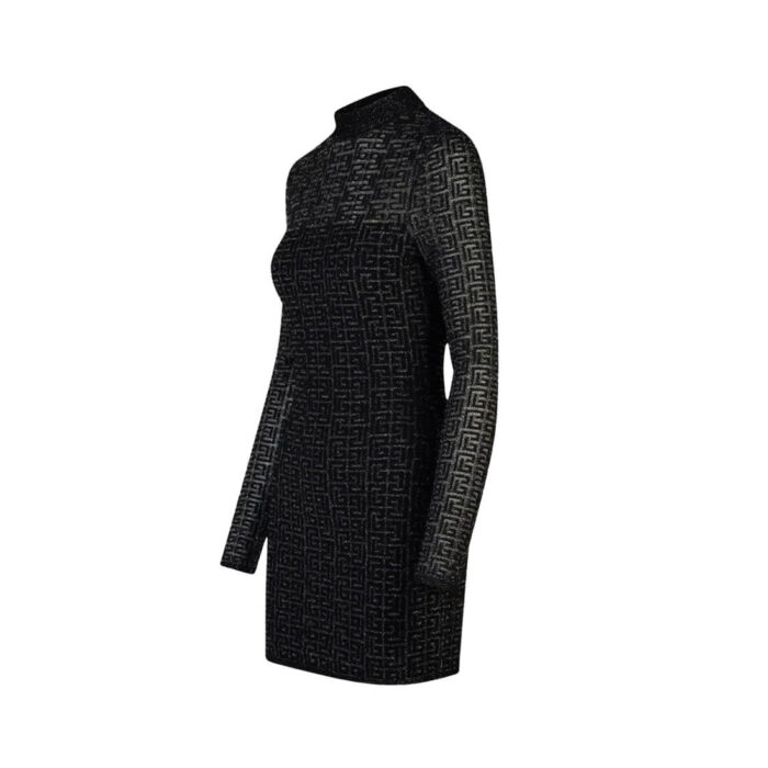 ⁦Black Velvet Bow Trim Long Sleeve Womens Dresses⁩ - الصورة ⁦3⁩
