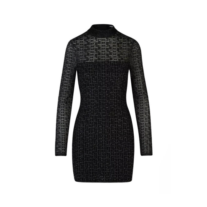 ⁦Black Velvet Bow Trim Long Sleeve Womens Dresses⁩ - الصورة ⁦4⁩