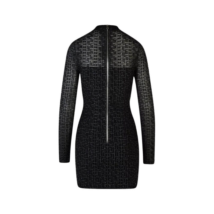 ⁦Black Velvet Bow Trim Long Sleeve Womens Dresses⁩ - الصورة ⁦2⁩